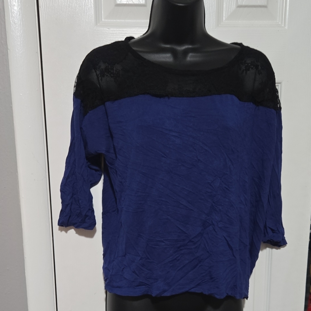 Charming Charlie Royal Blue and Black Blouse